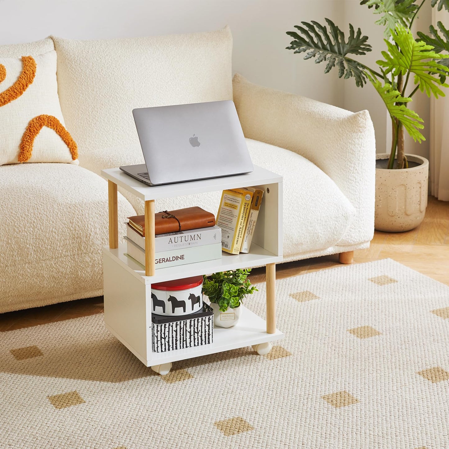 Aibiju 3-stufiger Rollbarer Beistelltisch, Schmaler Nachttisch für kleine Räume, Schlafzimmer, Wohnzimmer