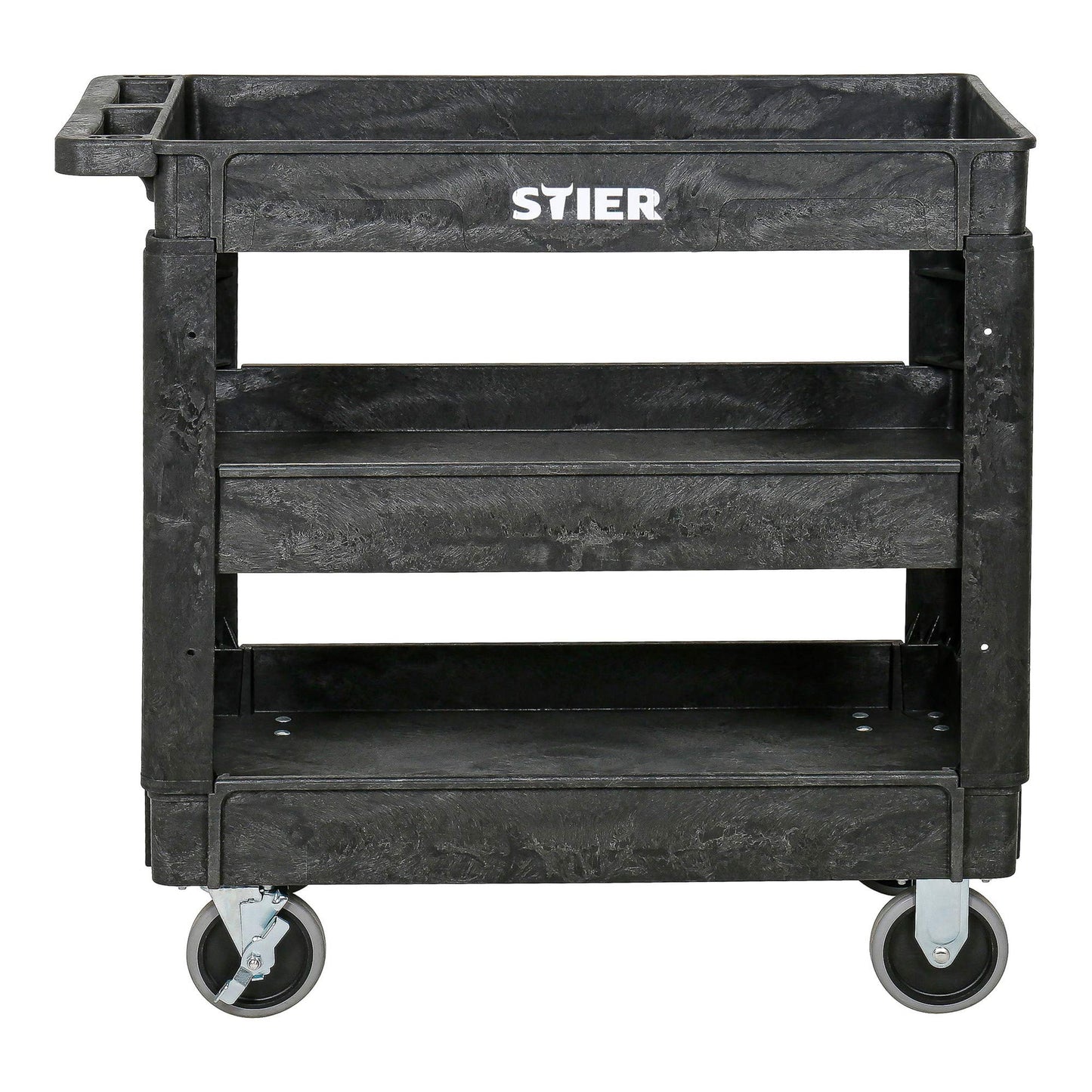 STIER Kunststoff-Vielzweckwagen, 3 Etagen, 250kg Tragkraft, 87x43x85cm, 2 Feststeller, Montagewagen, Werkzeugwagen, Rollwagen robust, Tool cart, Mehrzweckwagen