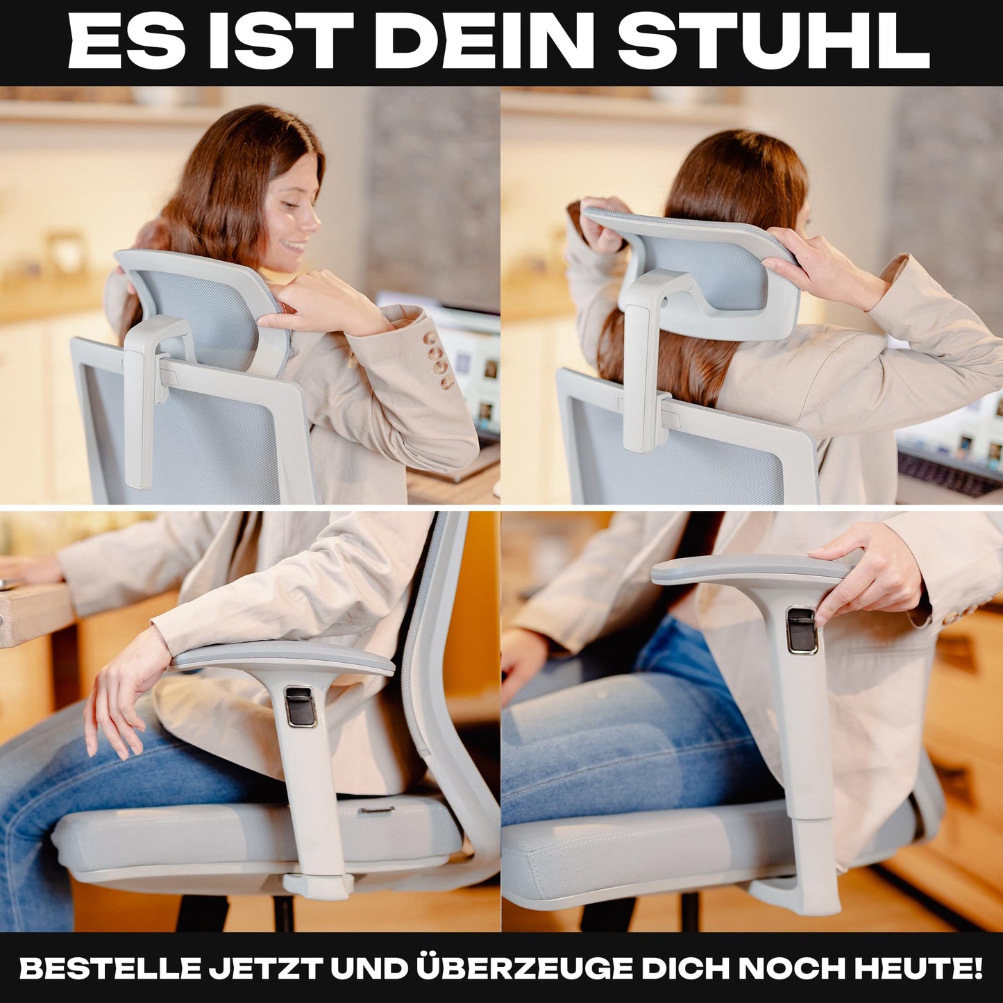 VALKENSTOL M2 Bürostuhl Ergonomisch mit individuell konfigurierbarer Armlehne und Kopfstütze für maximale Bewegungsfreiheit - bequemer ergonomischer Schreibtischstuhl für Büro und Home Office Chair