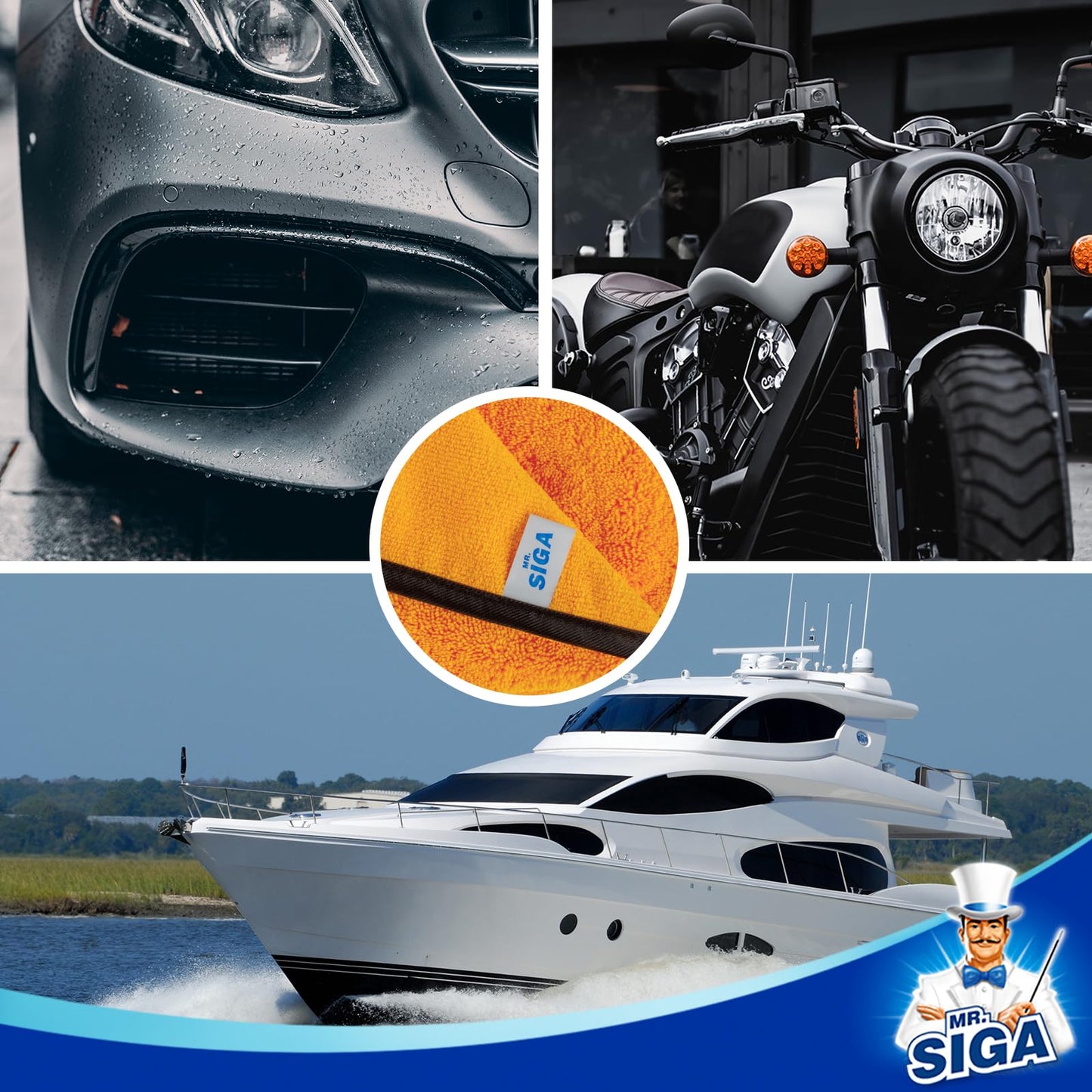 MR.SIGA Professionelle Premium-Mikrofaser-Handtücher für Haushaltsreinigung und Autowäsche, doppelseitige Auto-Detailing-Handtücher, Gold, 40 x 60 cm, 6 Stück