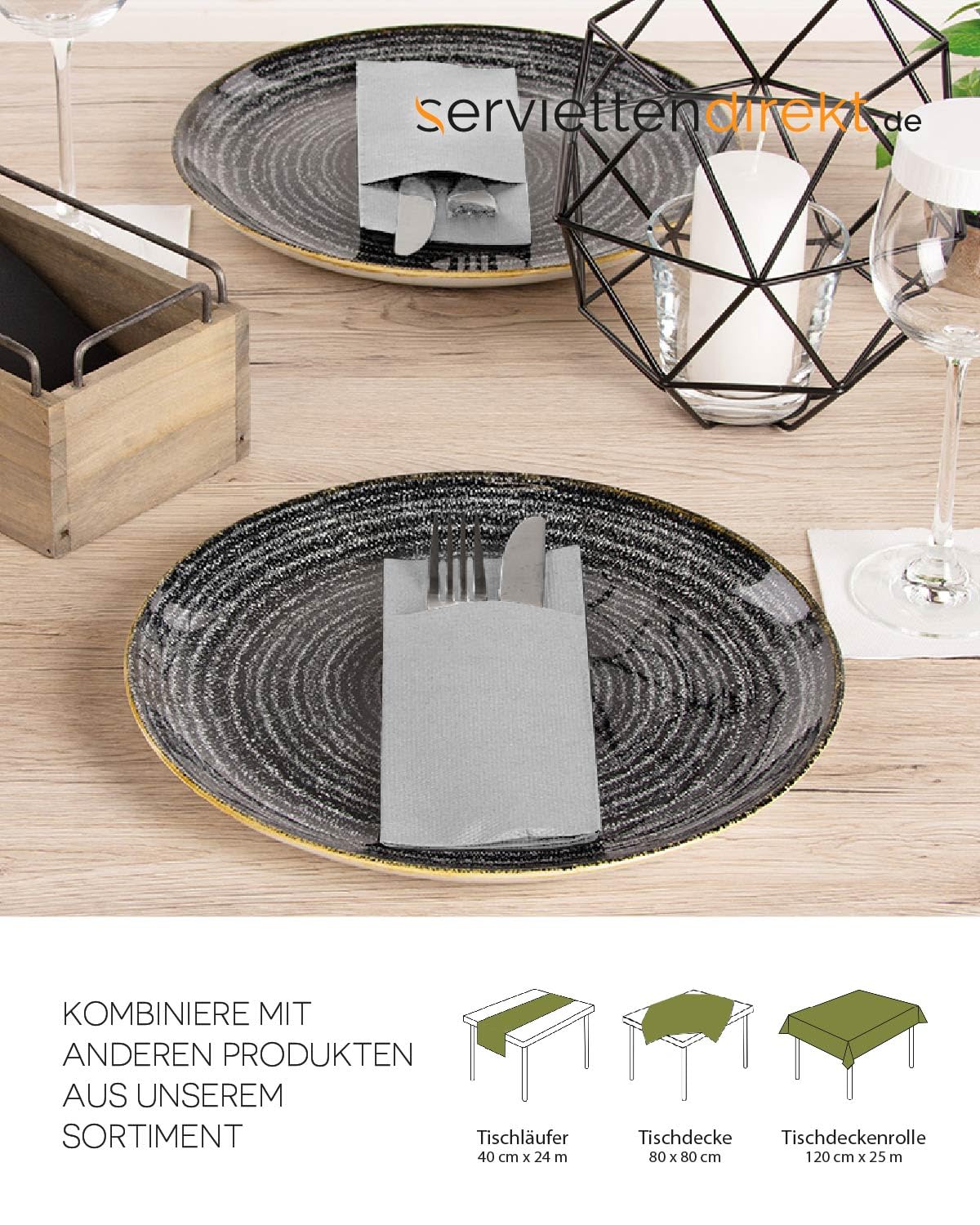 Mank Besteckservietten aus Softpoint, Pub Servietten Tasche Besteck Bestecktaschen, 40x33 cm 1/8 Falz, mit Besteckschlitz für Gastronomie und Feiern, 50 Stück | (Grau)