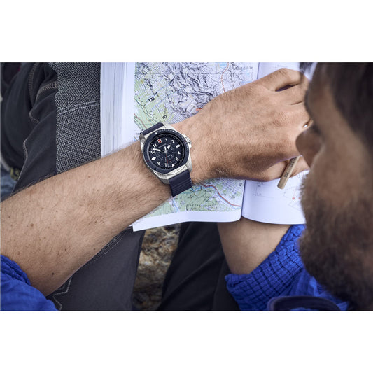 Victorinox Herren Armbanduhr Journey 1884 Ø 43 mm, Swiss Made, Analog Quarz, Wasserdicht bis 200 m, Leder-Armband, Schwarz/Braun