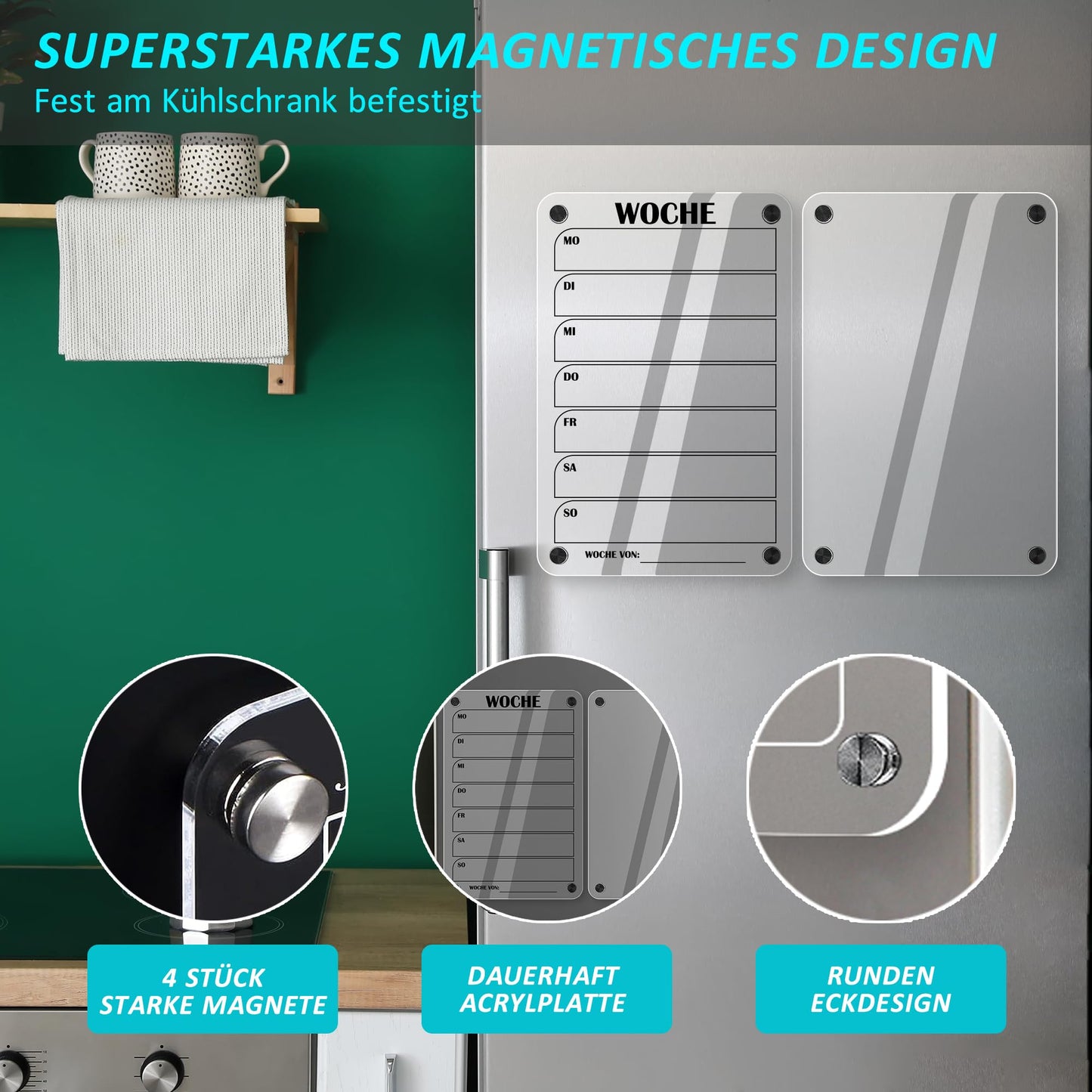 BIROYAL 2 Stück Wochenplaner Abwischbar, Acryl Wochenplaner Magnetisch, Kühlschrank Kalender Magnetisch, Transparent Planungstafeln mit 6 Whiteboard-Stift Haushaltsplan