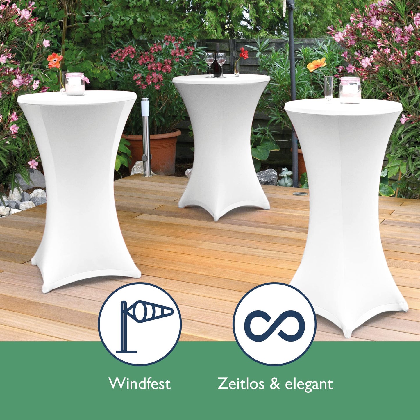 Beautissu Stretch Stehtisch Husse Weiß Ø 70-75 cm Stella – Verstärkung im Fußbereich & 40°C waschbar, rutschfest & bügelfreie Husse für Stehtisch & Bistrotisch als Tisch-Überzug