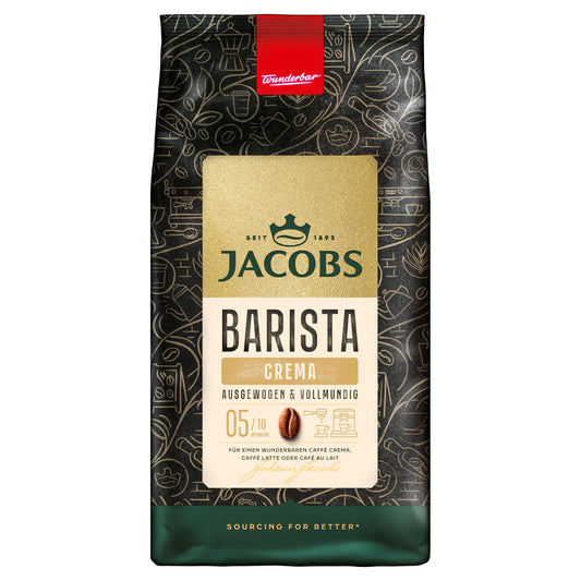 Jacobs Barista Crema Kaffeebohnen 1kg – Ausgewogen, Zitrusnote, Nussig, Arabica & Robusta Bohnen, Intensität 5/10, ideal für Kaffee Crema