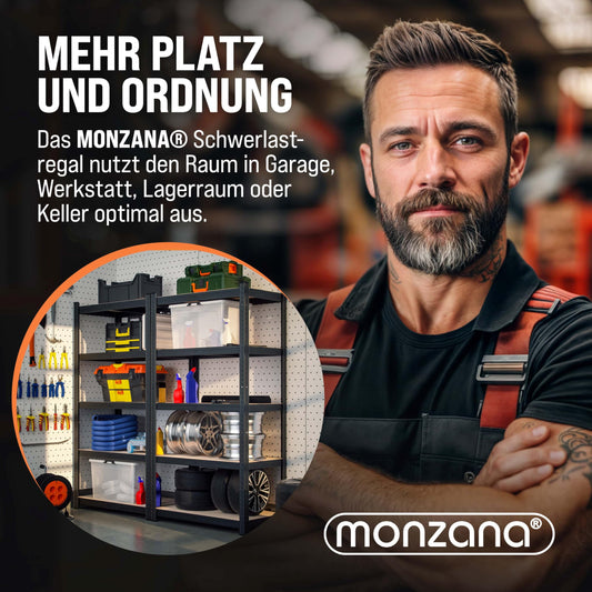 Monzana® 2X Schwerlastregal 180x90x40cm Schwarz Montagematerial 1750kg 10 MDF-Platten Kellerregal Lagerregal Steckregal Metallregal Werkstattregal
