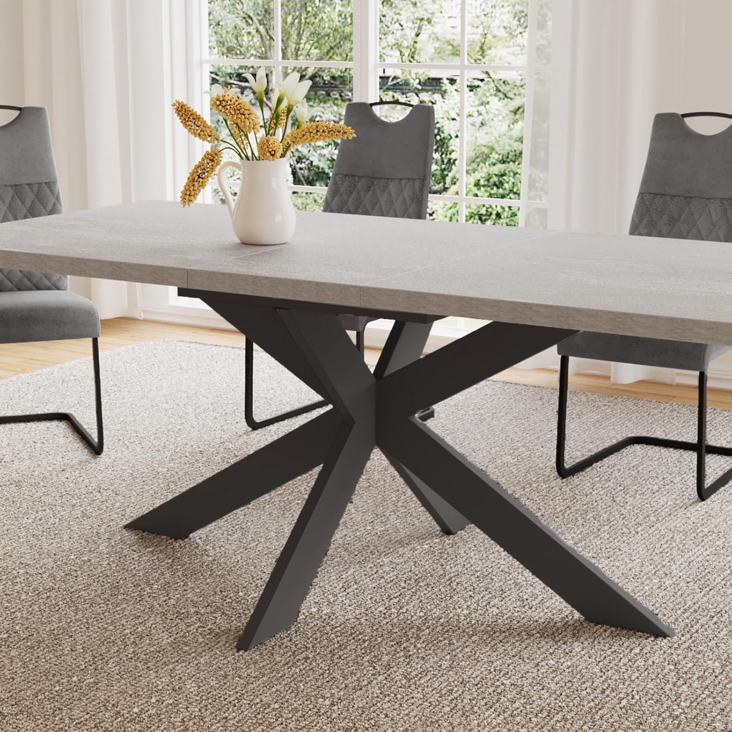 jiexi Essgruppe für 4-6 Personen, Ausziehbarer Esstisch 130-170 cm, Grauer MDF-Holztisch mit 6 Stühlen für Küche und Wohnzimmer