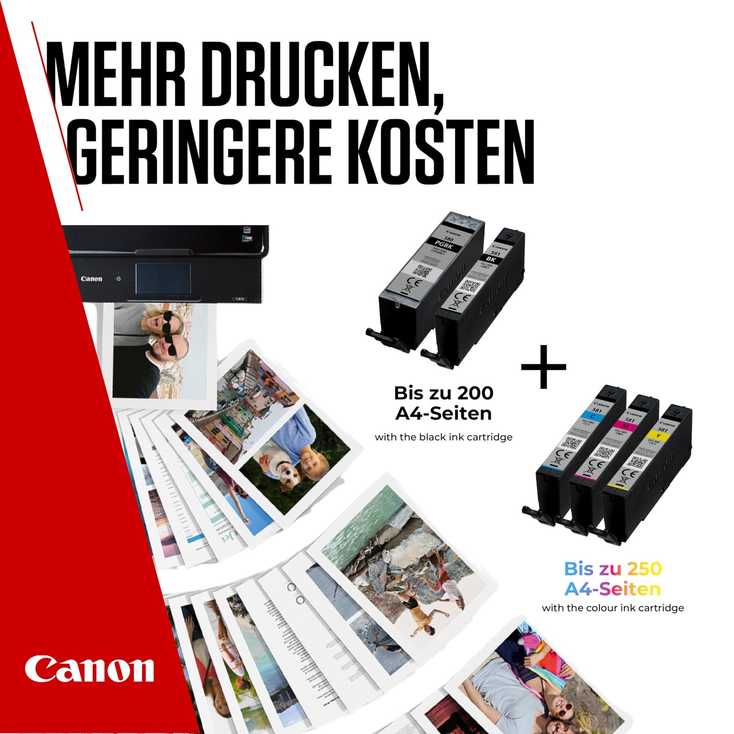 Canon Tinten-Multipack - PGI-580/CLI-581 Original Drucker-Tintenpatronen 5er-Pack (1 x Schwarz, 1 x Cyan, 1 x Magenta, 1 x Gelb & 1 x Schwarz) - Kompatibel mit Canon PIXMA Druckern