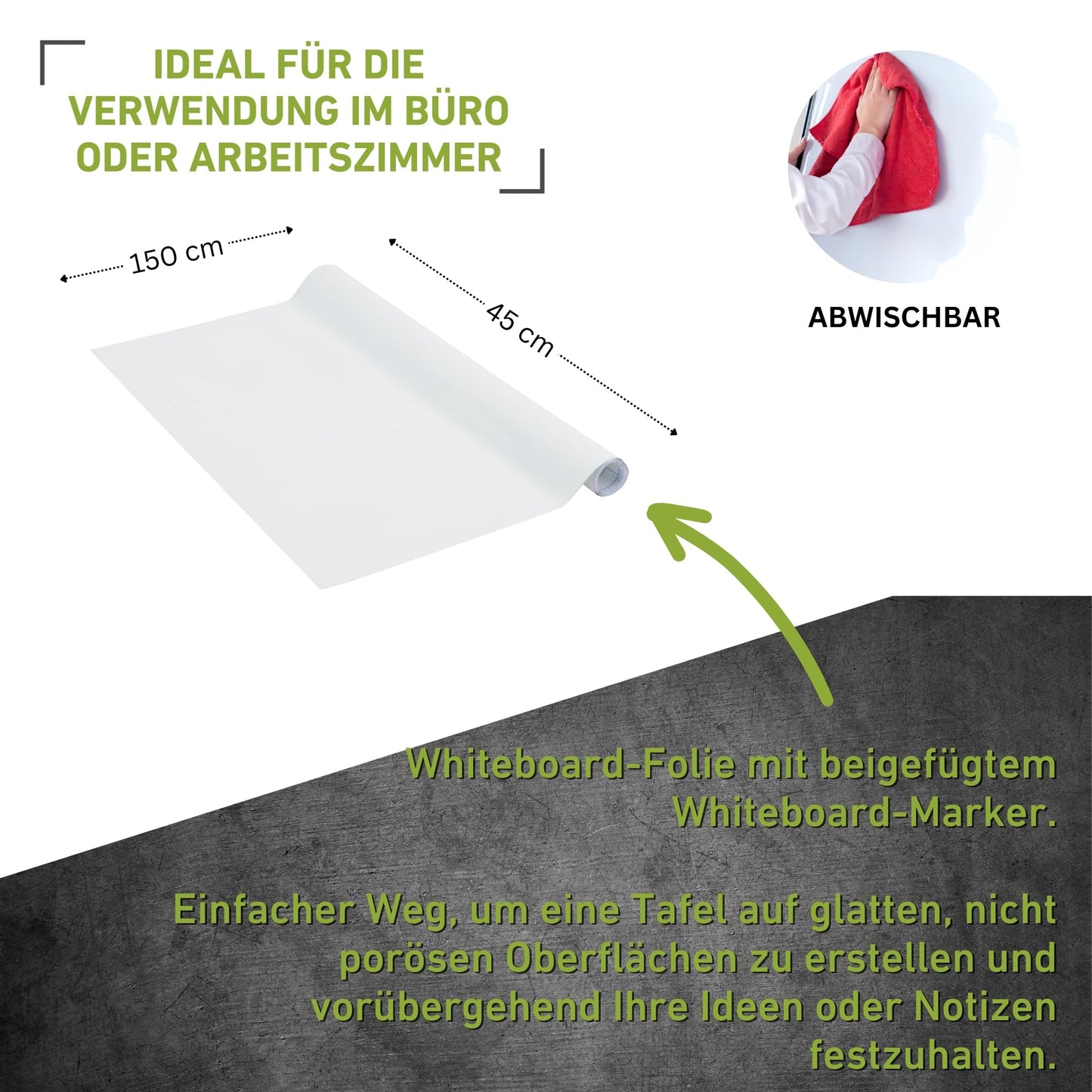 Venilia Whiteboard Folie | Tafelfolie Kühlschrank Tafel Weiss | 45cm x 1,5m, Stärke 150μ | Multifunktionstafel-Folie, Weißwandtafel, Küchenfolie | ohne Phthalate | Made in EU