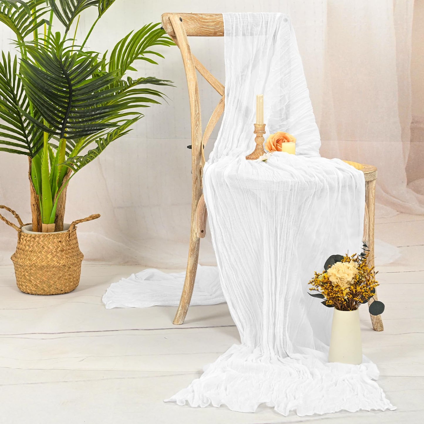 LYAFS 2 Stück weiße Käsetuch-Tischläufer 90 x 300 cm, Gaze-Tischläufer für Hochzeitsempfang, transparente Brautparty, Geburtstagsparty, rustikaler romantischer Hochzeitsläufer