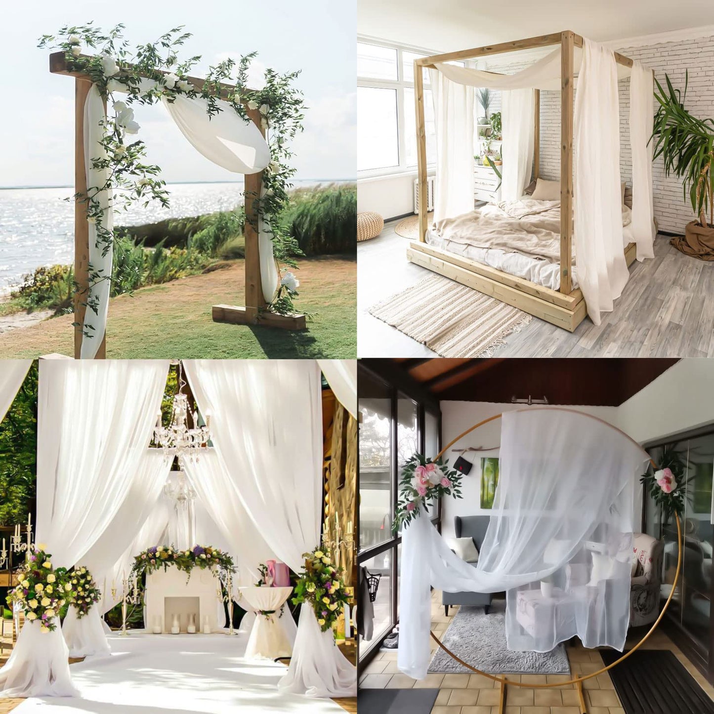 JTOOYS Weißer Vorhang für Hochzeit, 1 Stück, 130 x 550 cm, Vorhang, Hochzeitsbogen, Wandbehang, romantisch, Hochzeit, Dekoration für Wohnzimmer, Hochzeitsfeier, Zeremonie, Bühnendekoration