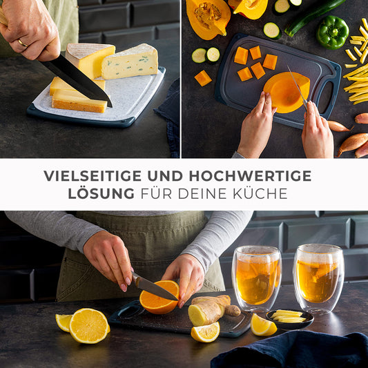 Exitoso Schneidebrett 3er Set mit Saftrille - Schneidebrett spülmaschinenfest und rutschfest - Marmoroptik weiß Schneidebrett Kunststoff BPA frei - Schneidebrett Kunststoff groß Schneidebrett Set