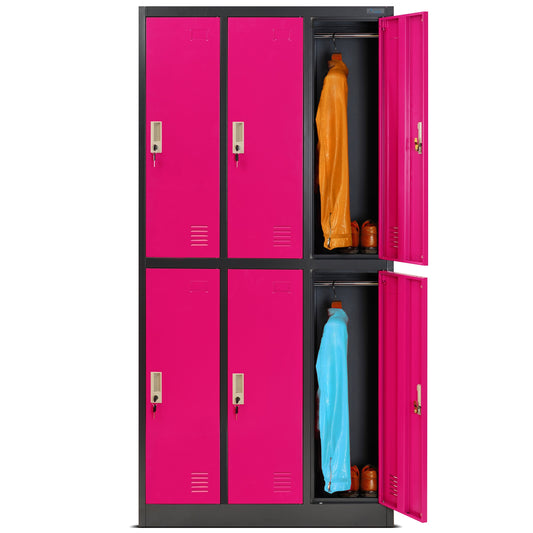 Jan Nowak Schließfachschrank 3B2A Wertfachschrank Metallspind Umkleideschrank 6 Fächer Stahlblech Pulverbeschichtet 185 cm x 90 cm x 45 cm (H x B x T) (Anthrazit-Rosa)