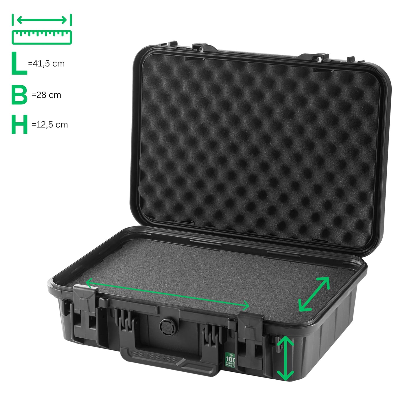 TOMcase Koffer für Tablet, Notebook/Laptop und Zubehör; wasserdichter ECO Schutzkoffer mit Raster-/Würfelschaumstoff für 11“ bis 15“, Outdoor Case Made in Germany (M)