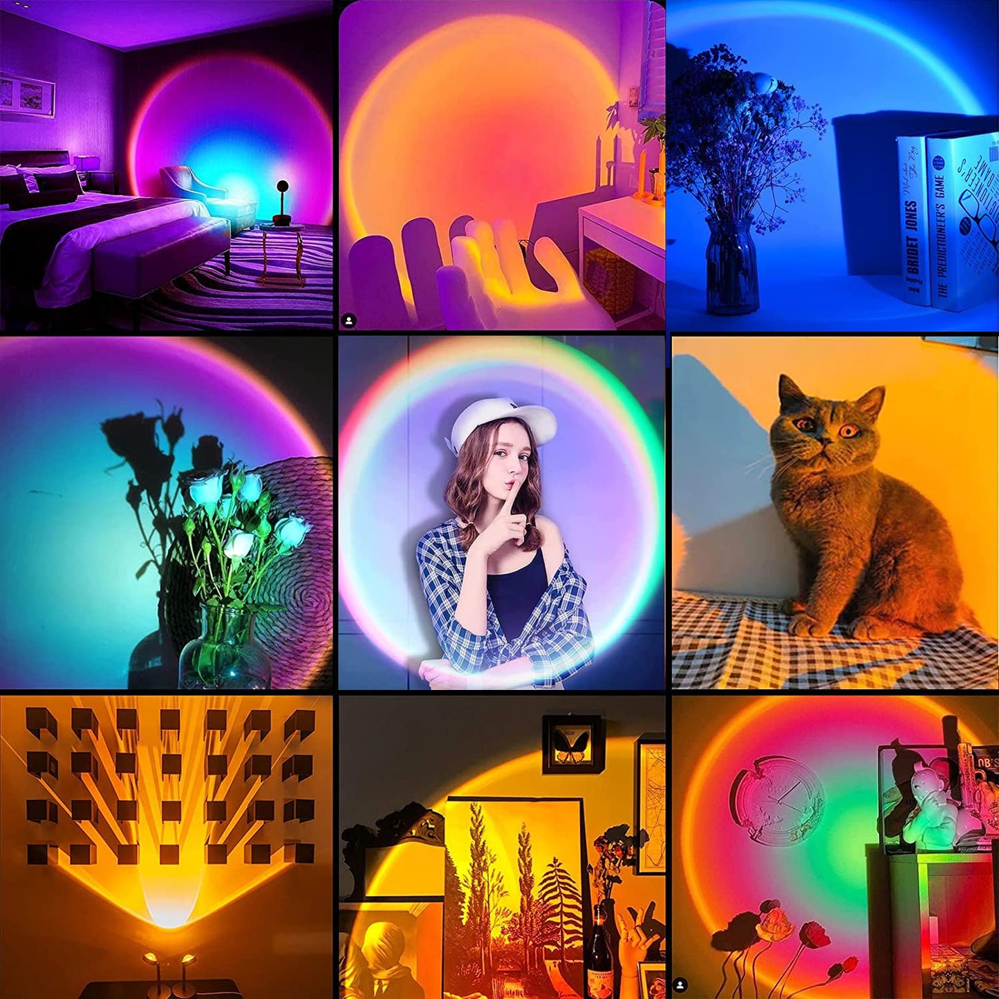 Sunset Lamp,Sonnenuntergang Lampe mit USB,Höhenverstellbar LED Nachtlicht Rainbow Light 24 Farben Zwei Fernbedienungen 4 Dynamische Modi 180° Drehung Sunset Projektionslampe,Selfie/Fotografie/Party