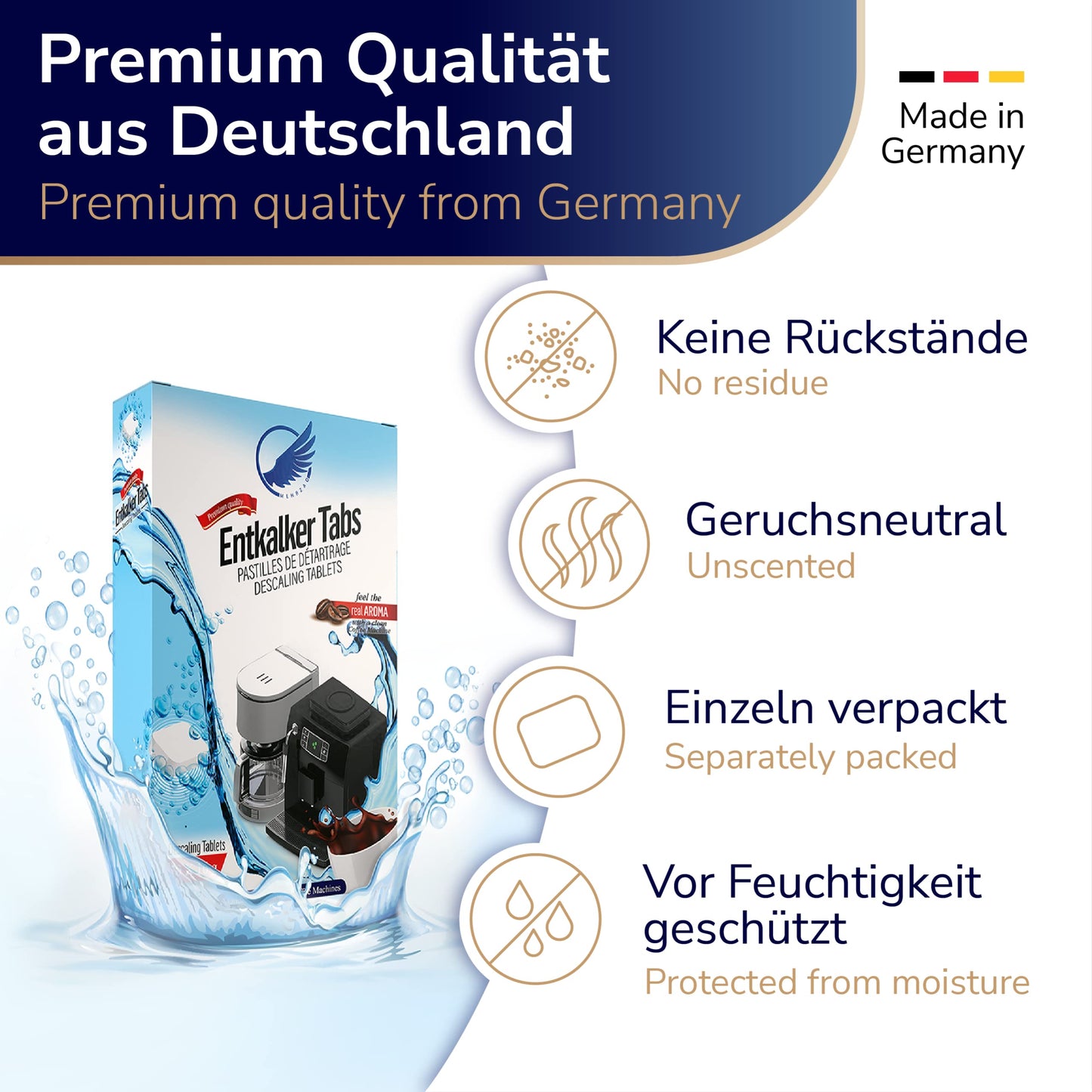 Pflegeset für Kaffeevollautomaten & Kaffeemaschinen. 2-Phasen Reinigungstabletten 40 Stück a 3,5g & Entkalkungstabletten 50 x 16g kompatibel mit Jura Siemens Bosch uvm "Made in Germany"