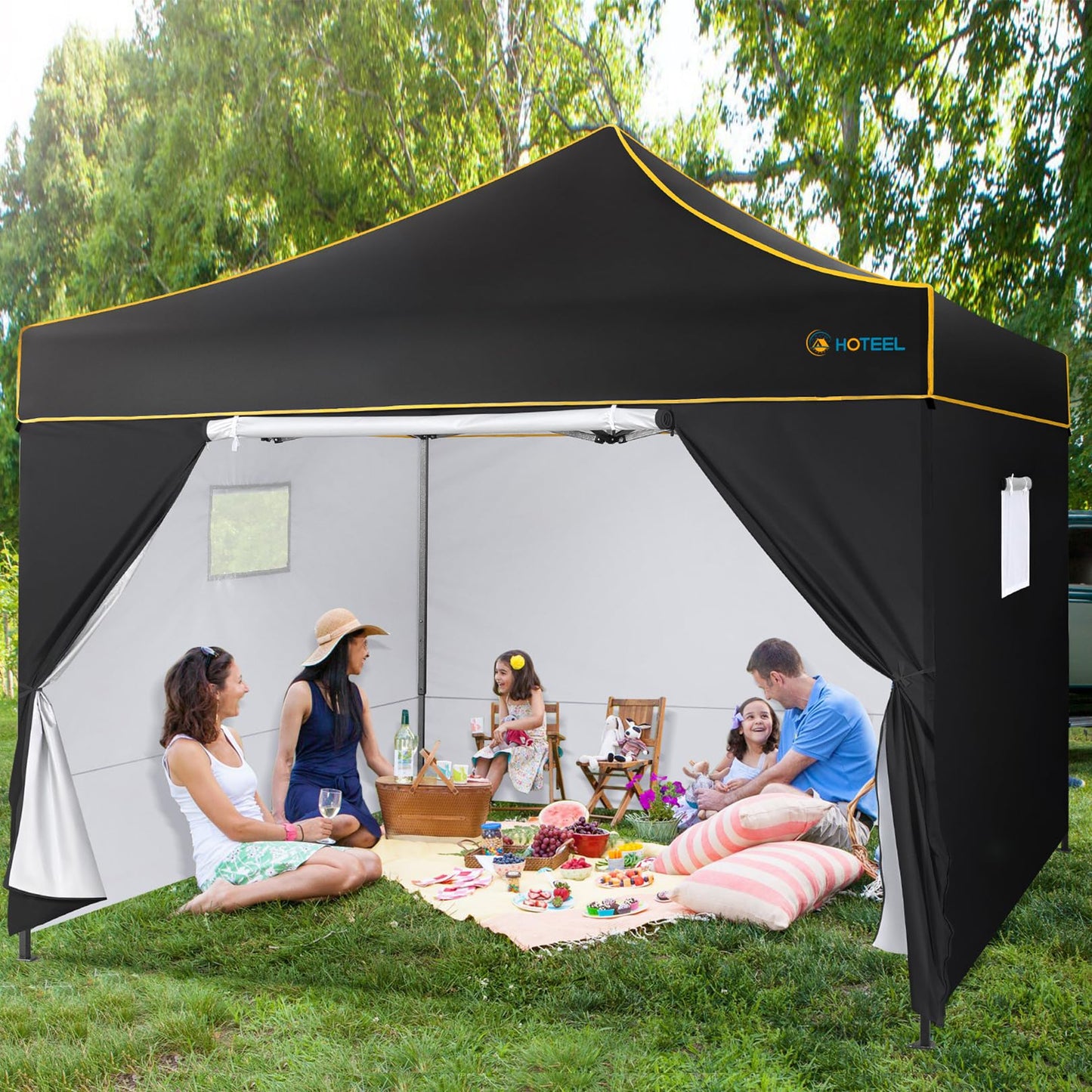 HOTEEL Faltpavillon Pavillon 3x3 Wasserdicht Stabil Winterfest Gartenpavillon, Pop Up Pavillon mit 4 Seitenwänden, Partyzelt 3x3 für Garten, Party, UV Schutz 50+ 3 Stufen Höhenverstellbar, Schwarz