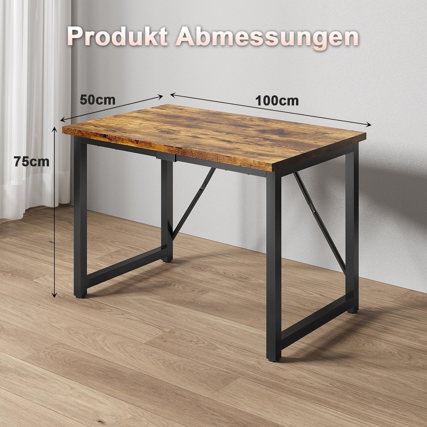 JUMMICO Schreibtisch 100 x 50 x 75 cm, Kleiner Tisch Computertisch Bürotisch für Arbeitszimmer, Computertisch Klein für Home, Office, Braun