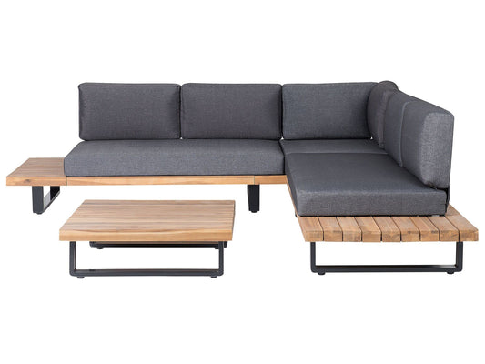 Lounge Set 5-Sitzer FSC Akazienholz hellbraun mit Auflagen grau Modern Mykonos