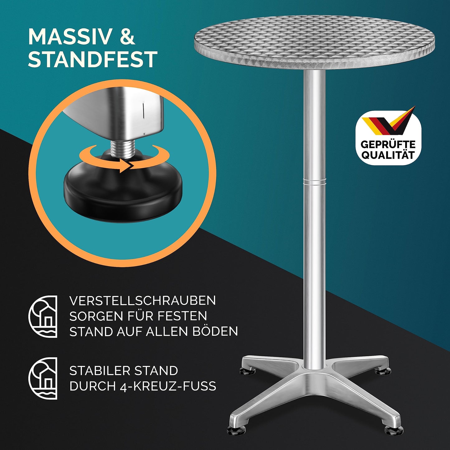 Casaria® Stehtisch 2er Set Klappbar Höhenverstellbar 70cm / 115cm Hoch Aluminium Rund Ø 60cm Wetterfest Outdoor Garten Bistrotisch Bartisch Partytisch