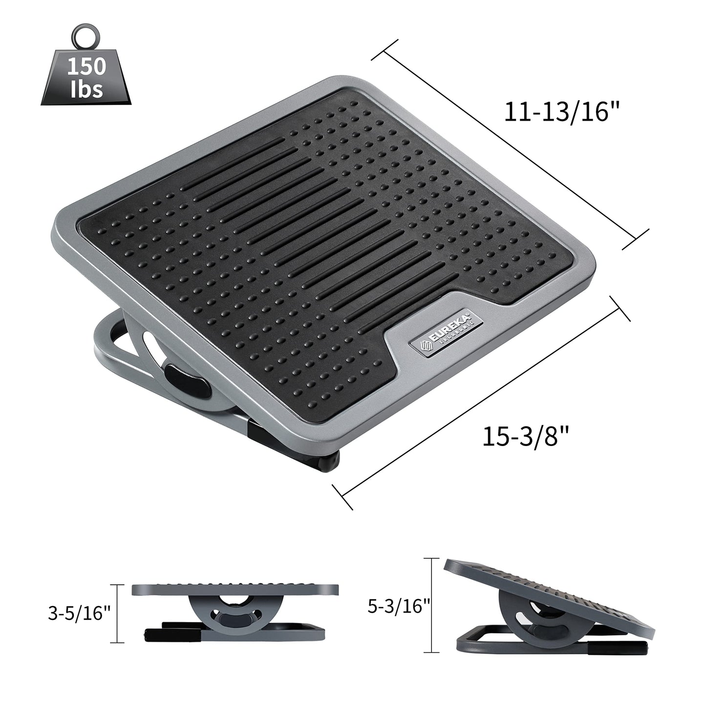 EUREKA ERGONOMIC Fußstütze Verstellbar Fußauflage mit Massagefläche Büro Schreibtisch Fußbank für Büro und Zuhause Schwarz und Grau