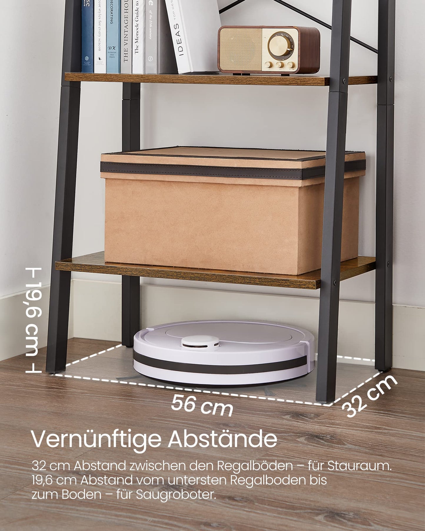 VASAGLE Standregal, Bücherregal mit 5 Ablagen, mit Metallgestell, einfache Montage, für Wohnzimmer, Schlafzimmer, Küche, 56 x 34 x 172 cm (L x B x H), vintagebraun-schwarz LLS45X