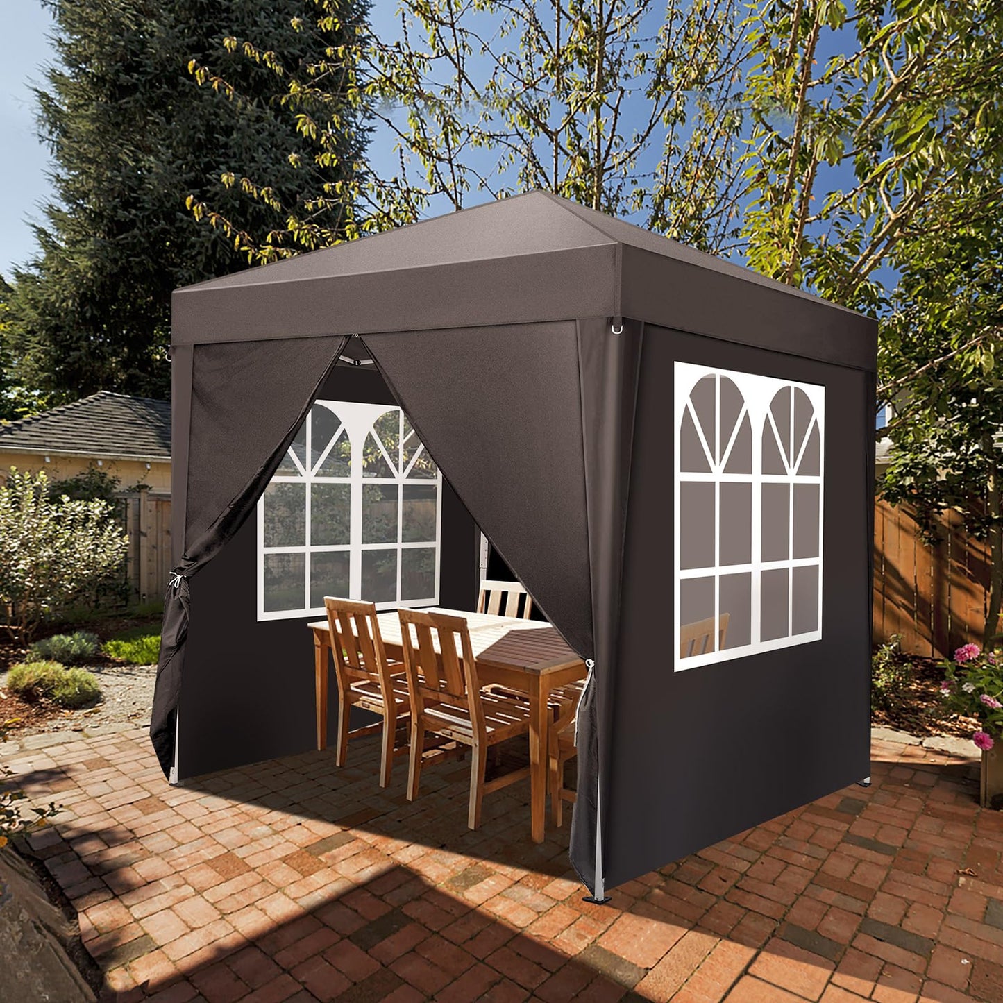 LEADZM 2x2m Pavillon,Pop-up,Winddicht,Wasserdicht,Faltpavillon,UV Schutz 50+,Höhenverstellbar,mit 4 Seitenteilen,für Outdoor, Garten, Party, Camping,Dunkelgrau