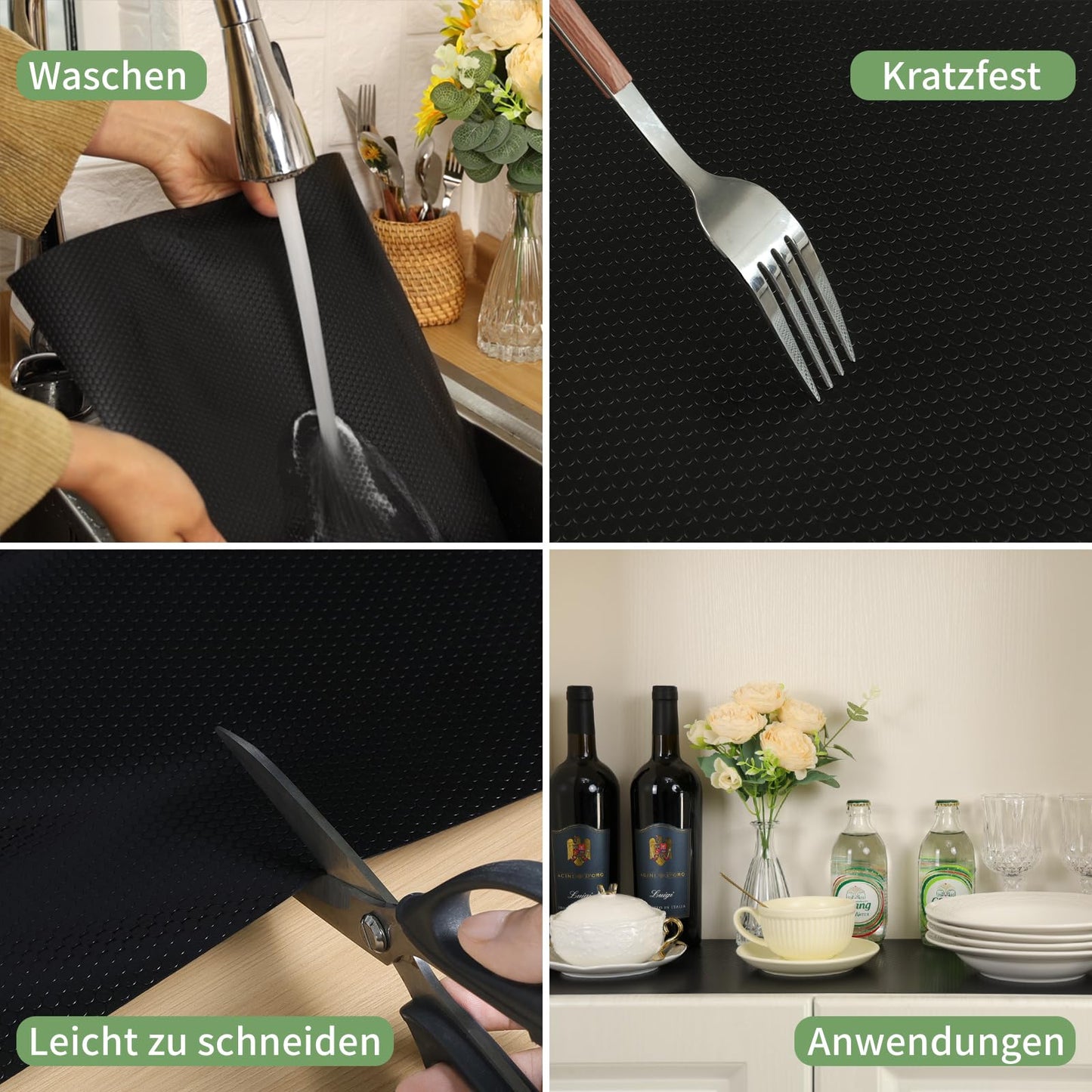 wohomuke Schubladenmatte 55x600cm Matte für schubladen Kühlschrankmatten Für Schubladen Regale Schrank Kühlschrank(Schwarz,55cmx6m)