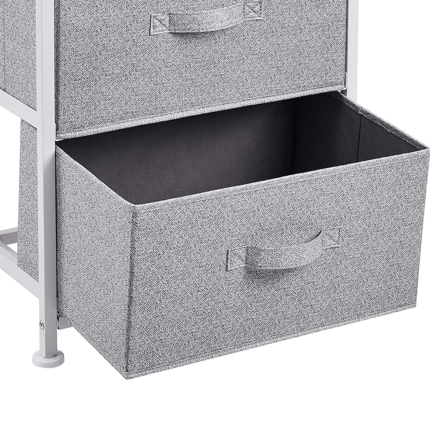 Amazon Basics Schubladenschrank-Ordnungssystem mit Stabilem Metallrahmen und 4 Herausnehmbaren Schubladen aus Stoff, Weiß