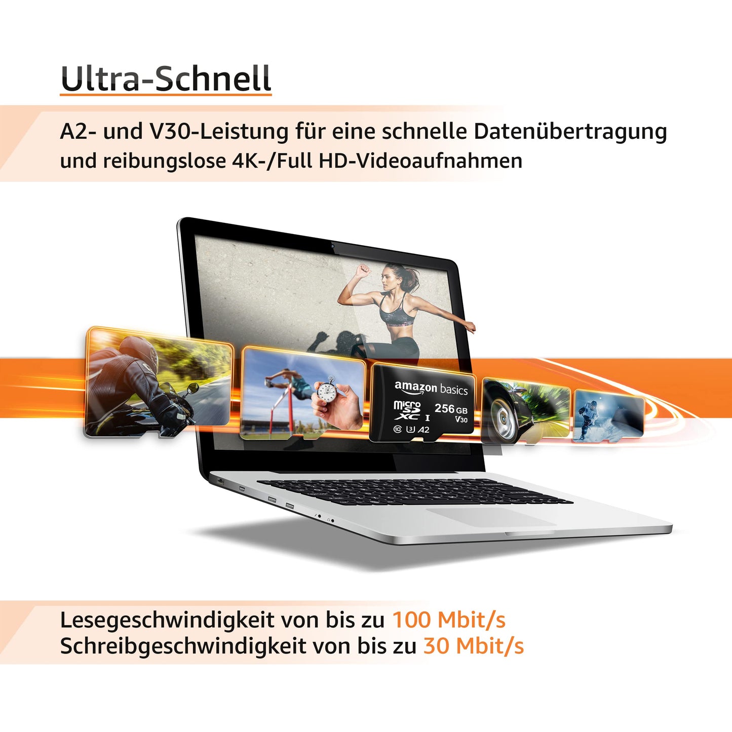 Amazon Basics MicroSDXC, 256 GB, mit SD Adapter, A2, U3, Lesegeschwindigkeit bis zu 100 MB/s, Schwarz
