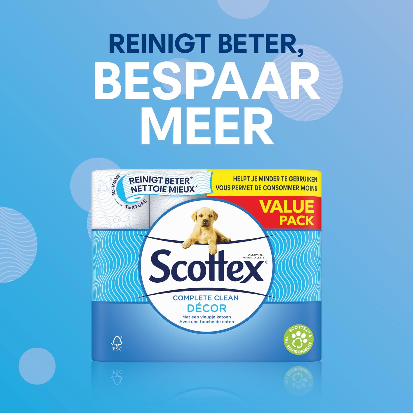 Scottex Complete Clean Toilettenpapier 72 Rollen, Komplettpflege, einzigartige 3D Wave-Textur – Maxi-Pack