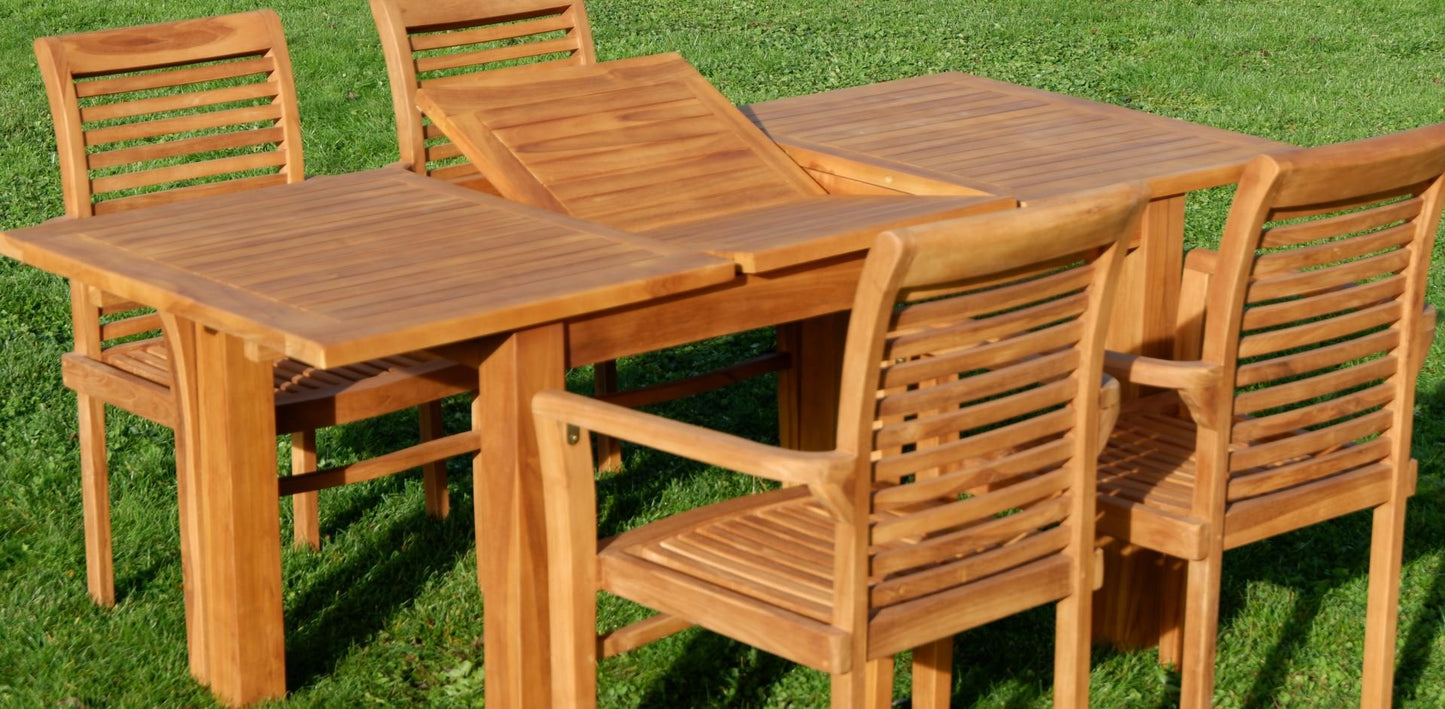 ASS Teak Set: Gartengarnitur Bigfuss Ausziehtisch 130-180 x 80cm mit 4 Alpen Sessel Holz Serie JAV