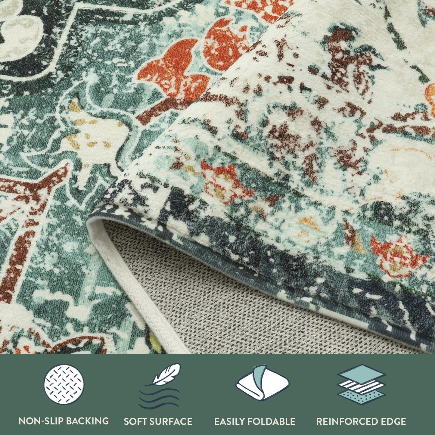 Lahome Runder Teppich mit böhmischen Blumen-Medaillon-Motiven, 122 cm, runder Teppich, weich, Badezimmermatte, türkisisch, rutschfest, maschinenwaschbar, für den Innenbereich, Küche, Couchtisch