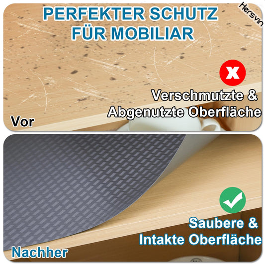 Hersvin Schubladenmatte 44.5cmx500cm Schrankpapier Schubladeneinlage Eva Wasserfest Nicht Klebende Unterlage Teppich für Küchenschränke (Grau/Gekreuzte Streifen)