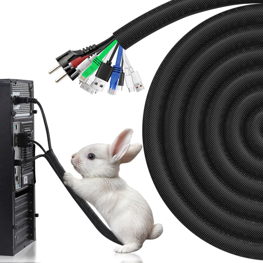 AGPTEK 2m Kabelschlauch, 30mm selbstschließend Kabelkanal, Flexibler Textilien Kabelmantel, Kabelmanagement für Schreibtisch, TV, Computer, PC, Kabelschutz für Hund, Katze, Schwarz