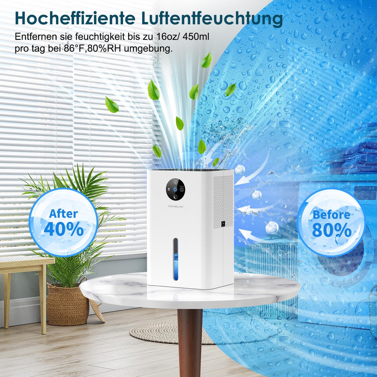 Luftentfeuchter Elektrisch 1800ML,Tragbarer Raumentfeuchter Extra leise unter 30 dB, Automatischer Abschaltung und Abtauen,Dehumidifier für Wohnung Badezimmer