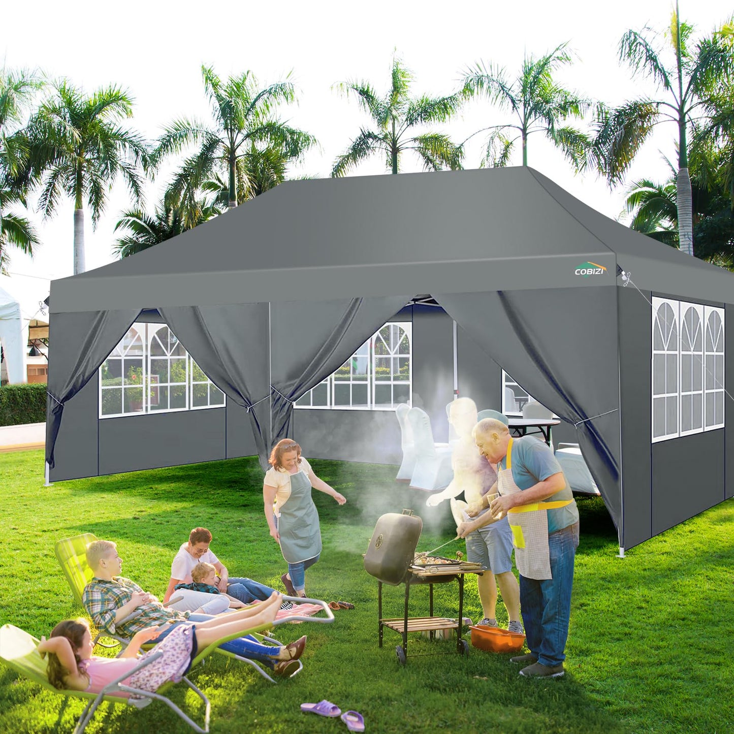 COBIZI Faltpavillon 3X6m Wasserdicht Stabil Pavillon 3x6m, Partyzelt Faltbar Anti-UV mit 6 Seitenwänden, Gartenpavillon für Hochzeiten, Freien, Garten