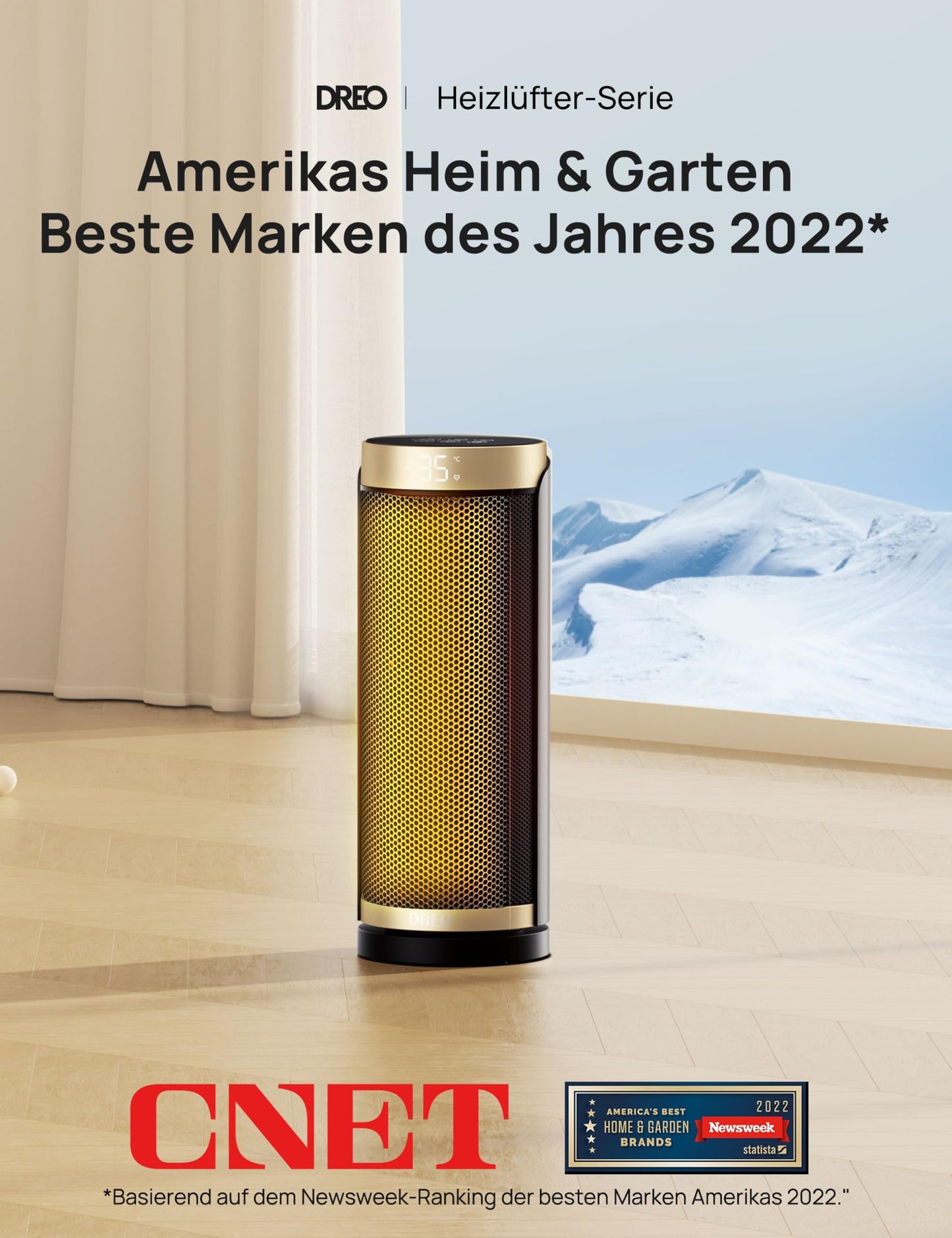 Dreo Heizlüfter Energiesparend, PTC Keramik Heizlüfte Leise, 70° Oszillierend Elektroheizung mit Fernbedienung, 12-Std-Timer, 3 Modus 3 Geschwindigkeit, Überhitzungs-Kippschutz, Solaris Slim H3