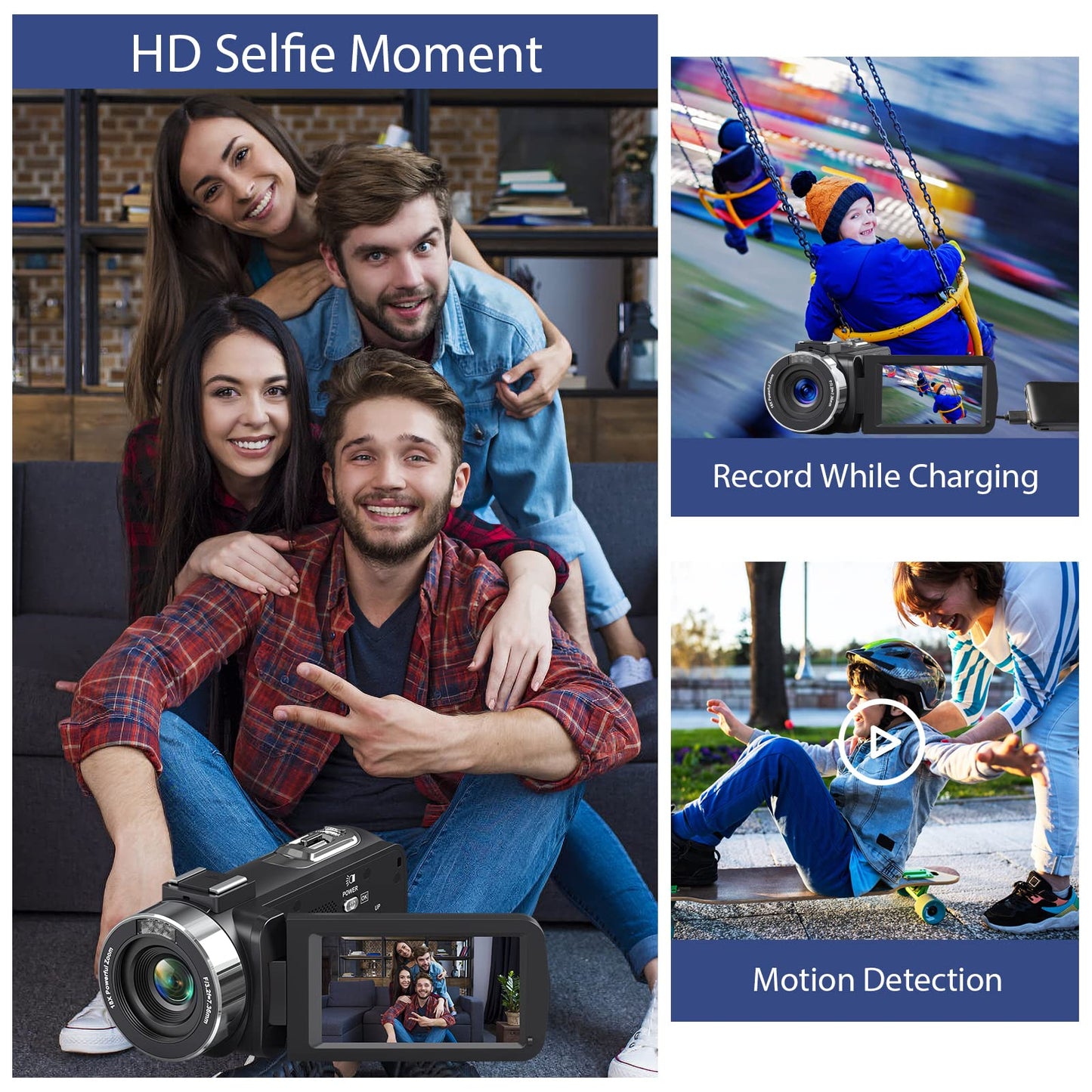 Videokamera 4K Camcorder 48MP mit IR Nachtsicht, 18X Digitalzoom 30 FPS Webcam Video Kamera 3.0-Zoll 270° Rotation Touchscreen Vlogging Kamera für YouTube mit Fernbedienung, 2 Batterien, 32GB SD Karte