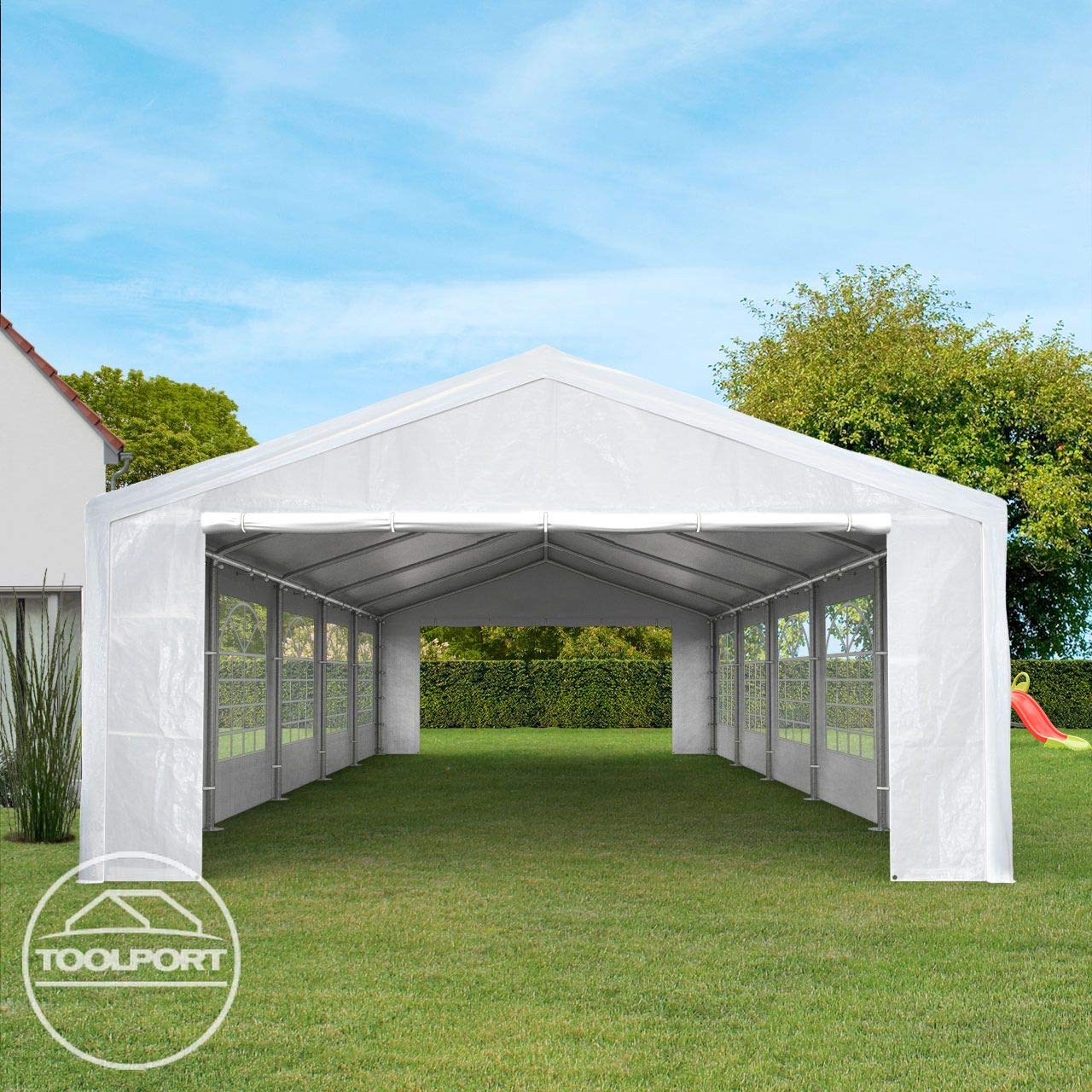 TOOLPORT Partyzelt Pavillon 4x5 m in weiß PE Plane 350 N Wasserdicht UV Schutz Festzelt Gartenzelt