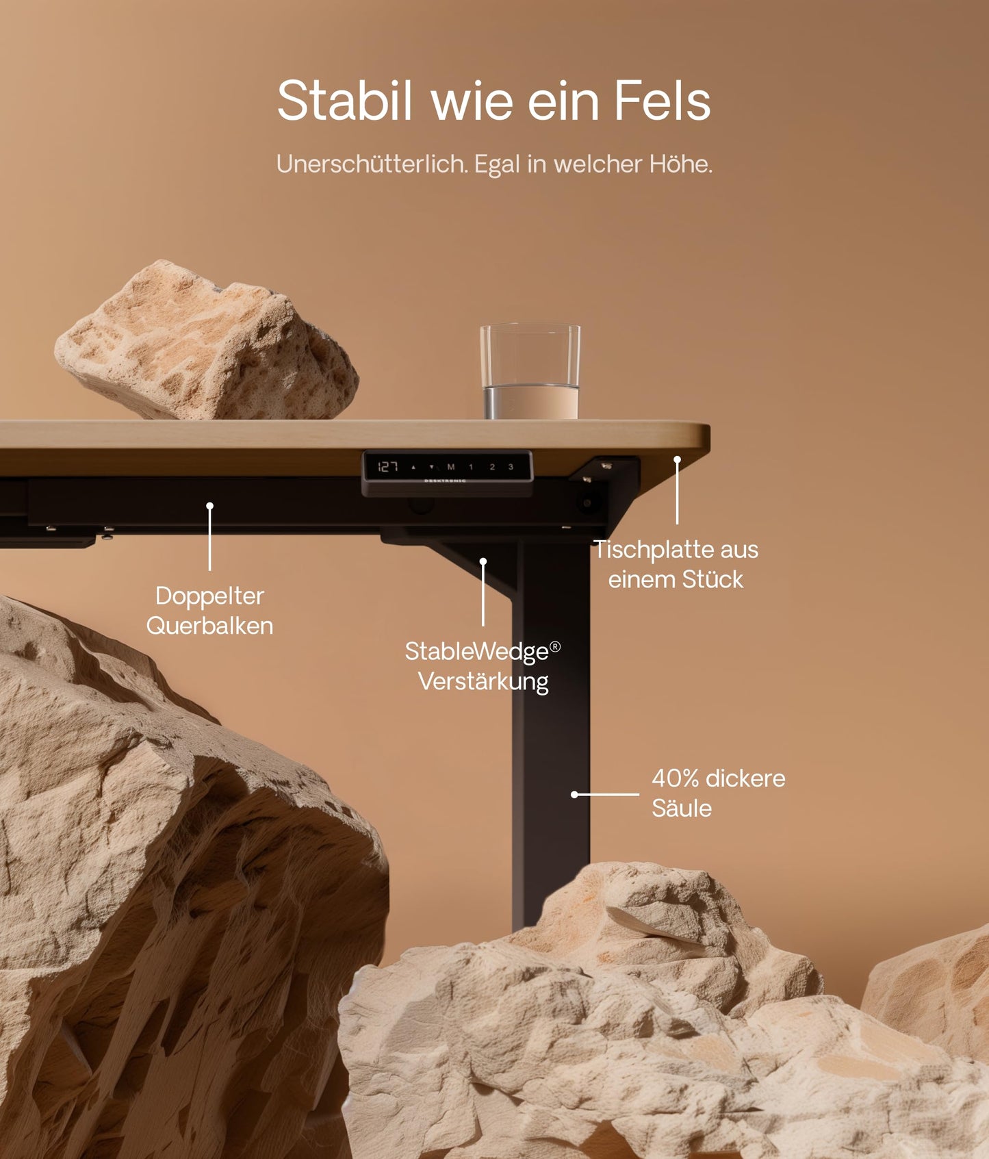 Desktronic Höhenverstellbarer Schreibtisch (180x80cm) - Schreibtisch Höhenverstellbar Elektrisch mit Flüsterleisem Dual-Motor & Touchscreen - Hohe Tragfähigkeit - Stehtisch HomePro