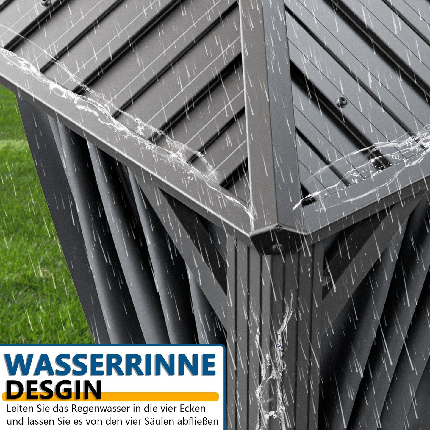 HOTEEL 3x3.65m Hardtop Pavillon Wasserdicht Stabil Winterfest, Gartenpavillon Metall mit Verzinkter Stahl Doppeldach, Alu-Rahmen, Schwer Entflammbare Vorhänge & Moskitonetz, Grau (2025 Aufrüstung)