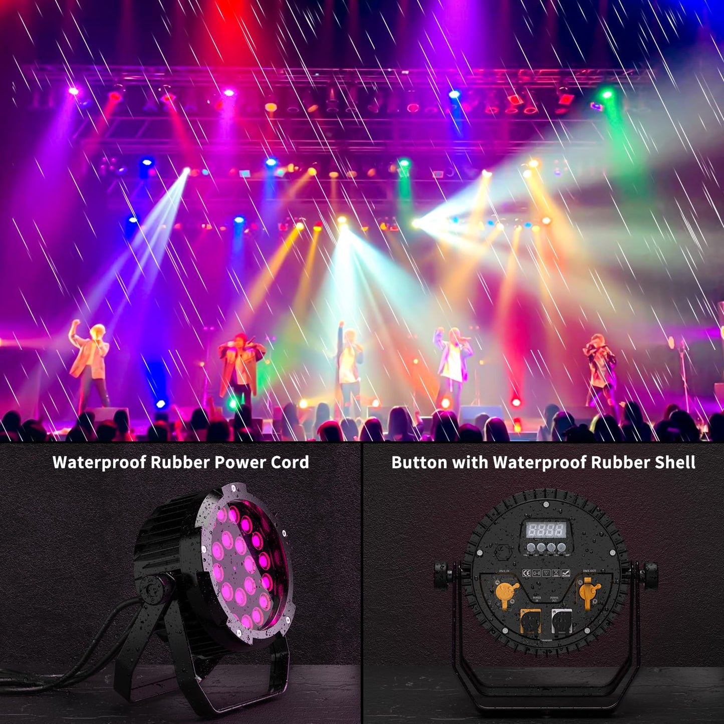 PUZILOZA IP67 Wasserdichtes Par Licht 24 LED, RGBWA+UV 6 IN 1 LED Par Scheinwerfer mit DMX Kabel, Unterstützung DMX 4/10CH, LED Bühnenlicht für Regentage Pools im Freien Dicso Party Bar