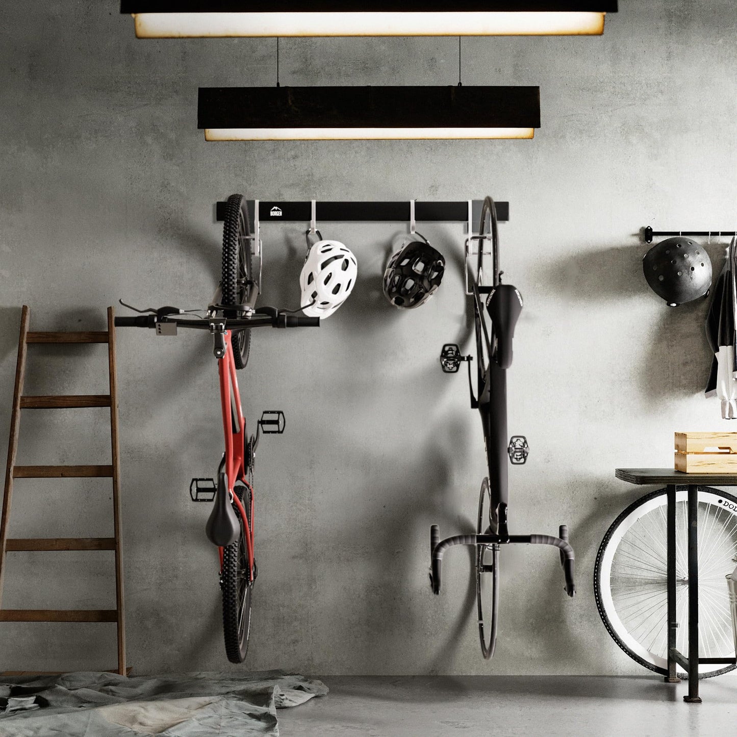 Borgen Fahrrad Wandhalterung Vertikal geeignet für alle Fahrräder, wie z.B. E Bike, Mountainbike, Rennrad, stufenlos verstellbar, Fahrradaufhängung Wand