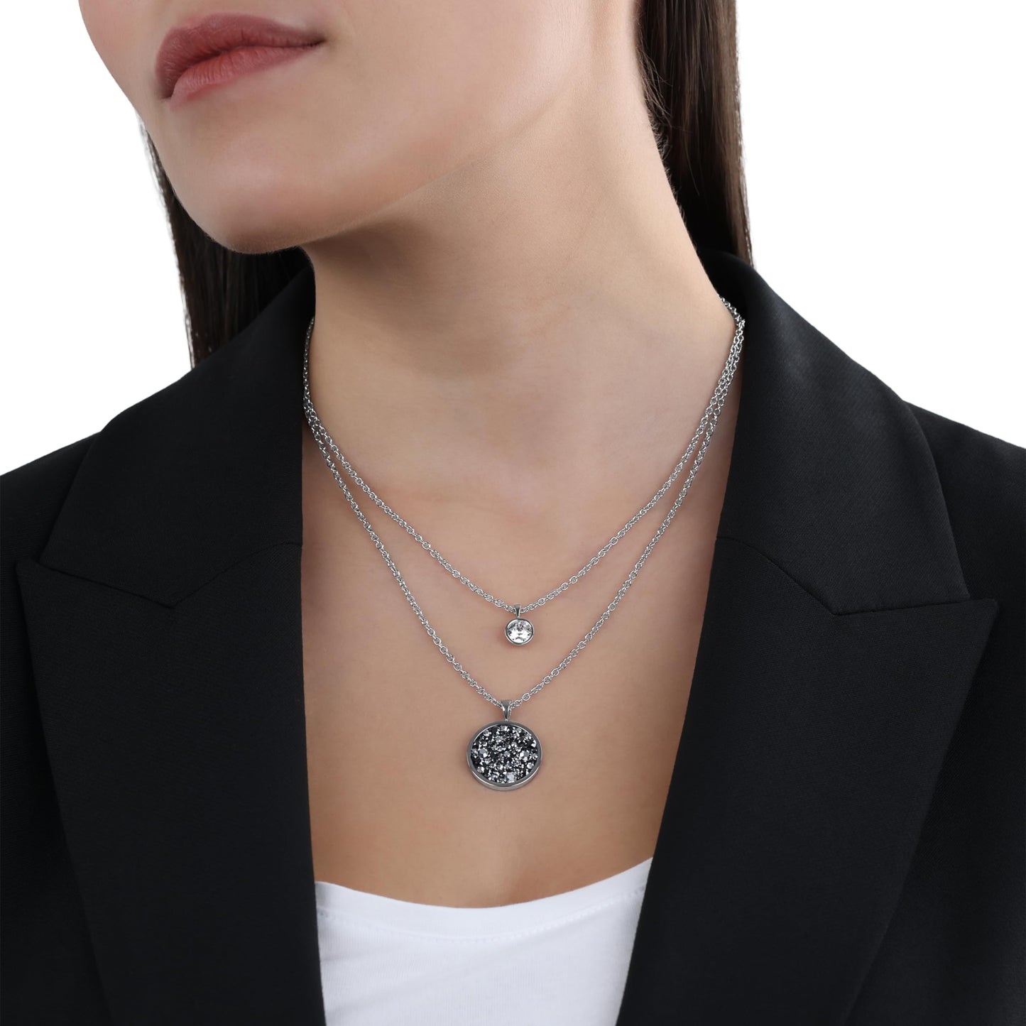 s.Oliver Kette mit Anhänger Edelstahl Damen Halsschmuck, mit Kristall, 40/45+3 cm, Silber, Kommt in Schmuck Geschenk Box, 2018567