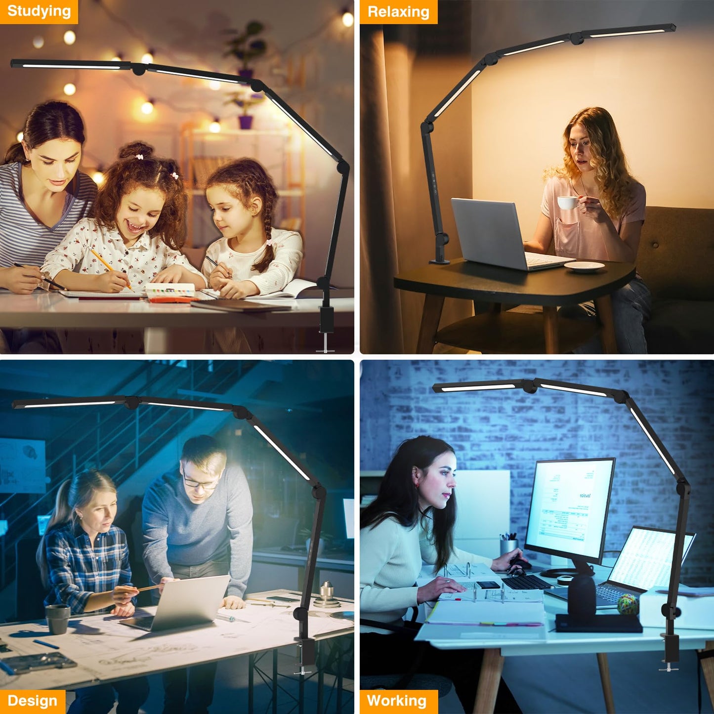 AILBTON LED Schreibtischlampe mit Clip,Mehrwinkel-Flexible 4 Abschnitte 3 Lichtquellen Büroschreibtischlampe,4 Farbtemperaturen und 5 Helligkeitsstufen,Nachtaugenpflege Tischlampe für Zuhause Büro