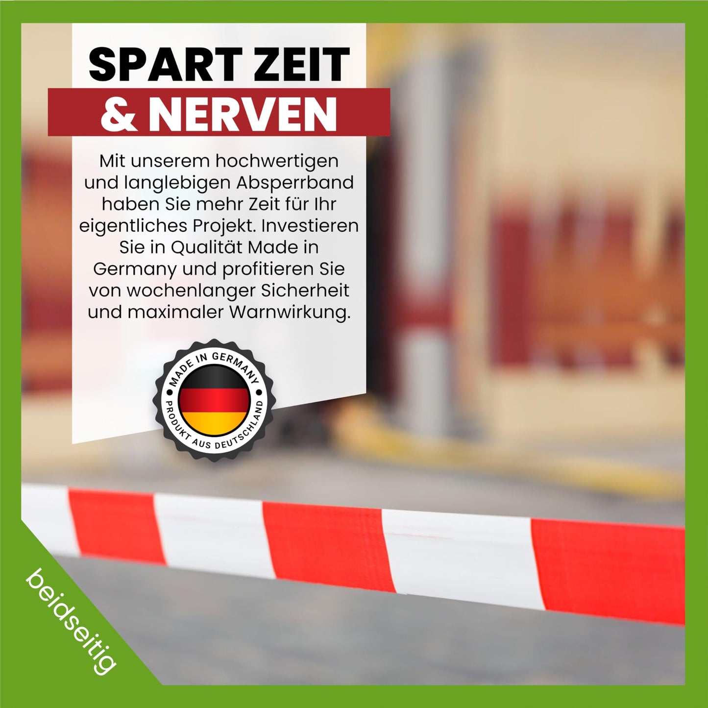 Absperrband 500m x 80 mm Flatterband rot weiß Baustelle Feuerwehr Polizei im Karton extrem reißfest 35 µm Baustellenband Sichern von Gefahrenstellen Absperren rotes Warnband für Kinder