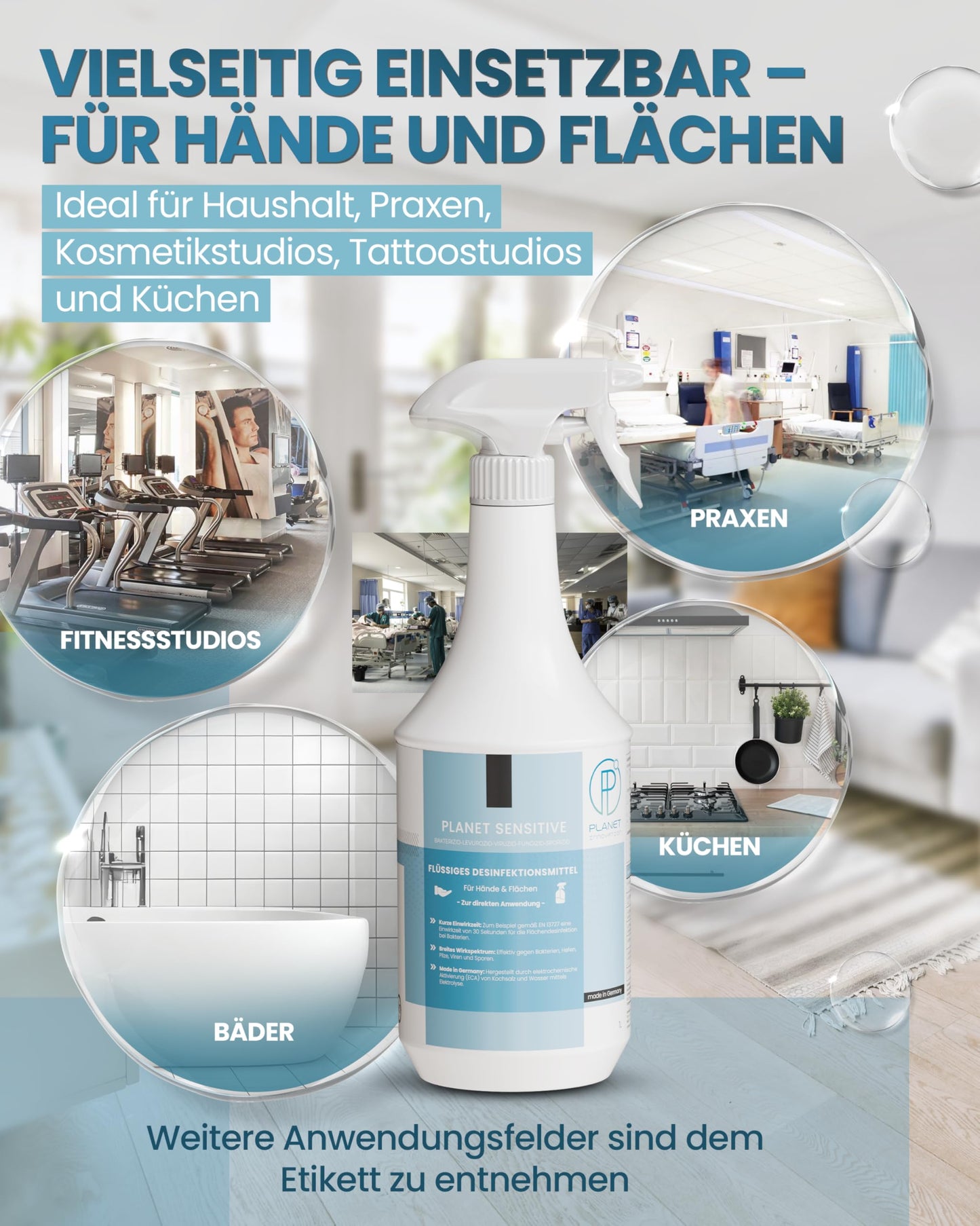 Planet Sensitive® - 5L alkoholfreies Desinfektionsmittel für Hände, Flächen & Haut - Gegen Bakterien, Viren, Sporen, Pilze, Hefen, Schimmel und Gerüche | Kanister (Halal & Koscher)