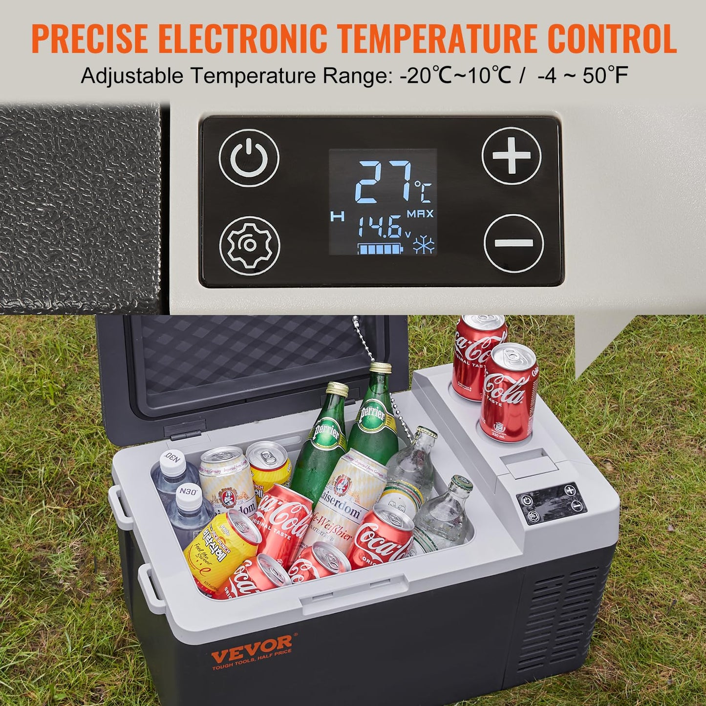 VEVOR 20 L Kühlbox 12/24 V Tragbarer Kühlschrank, Elektrische Gefrierbox Klein Gefrierschrank -20~10 ℃, Elektrische Kompressor Kühlbox 580 x 330 x 310 mm für Auto, Camping, Lkw, Boot usw.