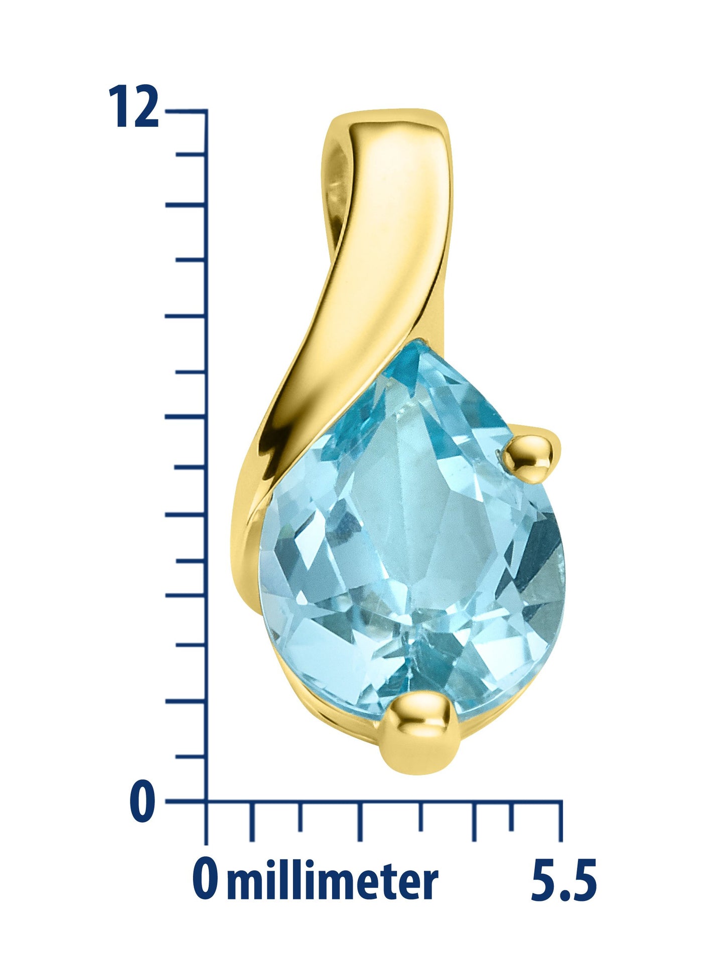 MIORE – Gold Kette Damen mit 0.8 Ct Topas in Tropfen-Form – filigrane Halskette aus 9 Karat Gelbgold (375) mit blauem Edelstein Anhänger – Goldkette mit Schmuckbox zum Verschenken (45 cm)